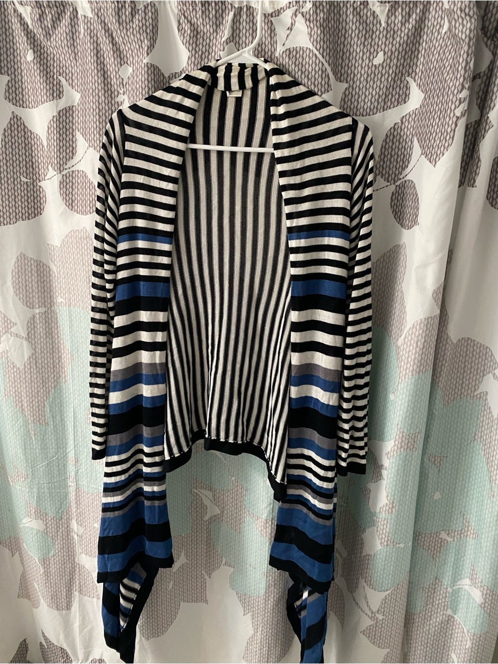 Biaggi Striped Knit Cardigan Black, White & Blue Women’s Size S/M